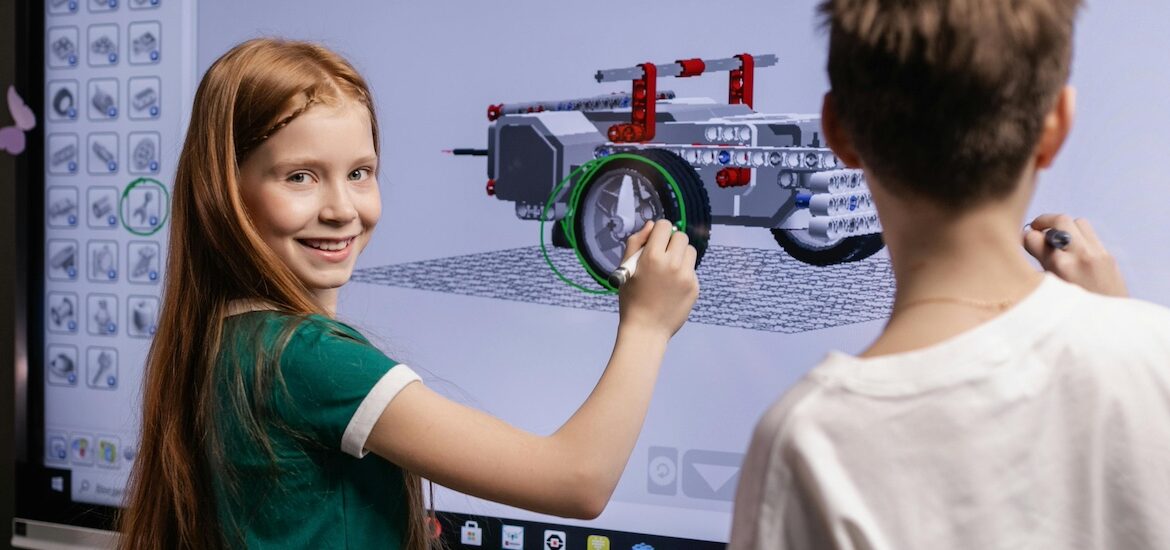 Students working in a classroom. 